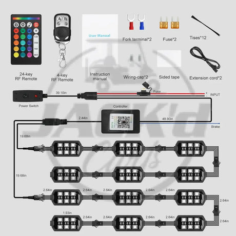 12 Pcs Motorcycle LED Light Kit APP Control RGB Motorcycle LED Lights 16 Million Color Dual Remote Brake Light Music