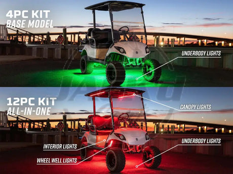 12-Volt Million Color Expandable LED 4-Seater Golf Cart Underbody Lighting Kit with 2 Piece Canopy & 2 Piece Interior