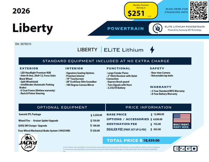 2026 EZGO Liberty 4 Summit XTL ELiTE Slate Gray | Serial #3676010