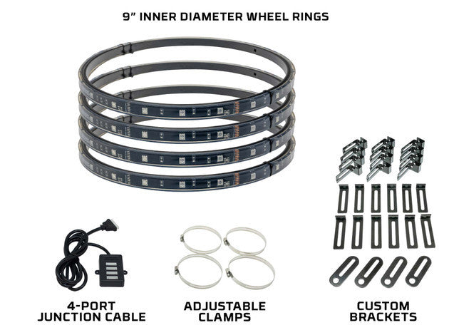 LED Glow 4pc Add-On Wheel Ring Lighting Kit for Bluetooth Golf Cart Underbody Kits