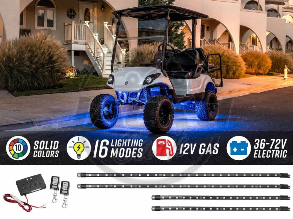 12-Volt Million Color Expandable LED 4-Seater Golf Cart Underbody Lighting Kit with 2 Piece Canopy & 2 Piece Interior