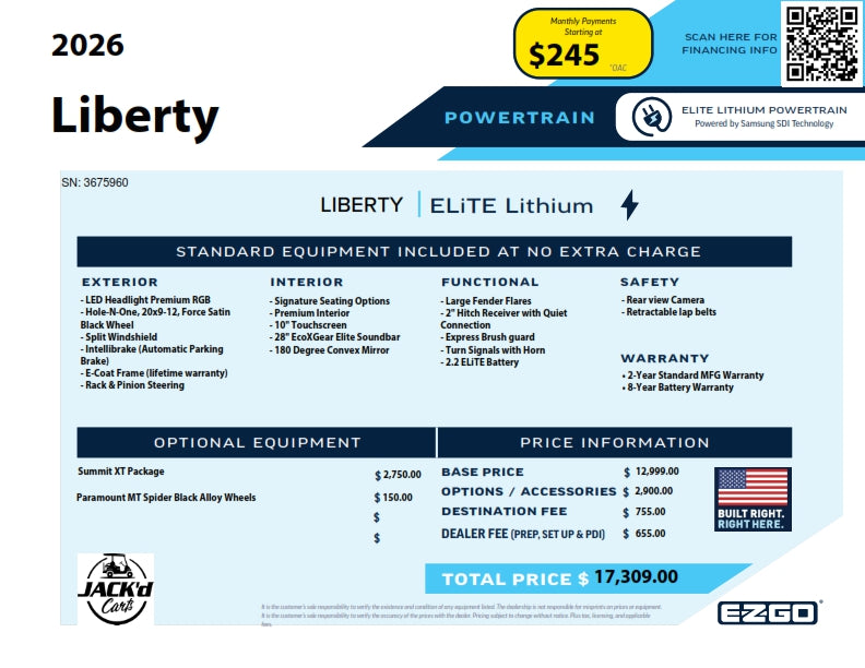 2026 EZGO Liberty 4 Summit XT ELiTE Ocean Gray | Serial #3675960