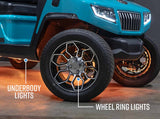 LED Glow 4pc Add-On Wheel Ring Lighting Kit for Bluetooth Golf Cart Underbody Kits