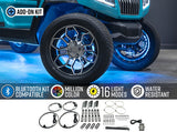 LED Glow 4pc Add-On Wheel Ring Lighting Kit for Bluetooth Golf Cart Underbody Kits