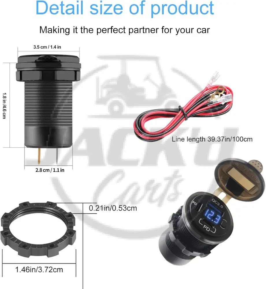 Dual USB Quick Charge 3.0 Port & PD USB C Car Charger Socket 12V USB Outlet with Voltmeter and Power Switch for Car